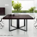 square wood veneer meeting table with X base steel leg