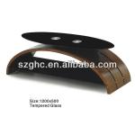 glass and arc curved plywood coffee table