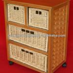 new designed wooden hospital cabinet with wicker baskets and wheels base-SLQ26013