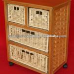 new designed wooden hospital cabinet with wicker baskets and wheels base