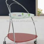 glass serving trolley with chrome-plated metal frame