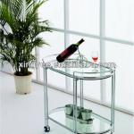 chrome steel frame clear/frosted tempered glass oval tea trolley-CT339