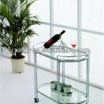 chrome steel frame clear/frosted tempered glass oval tea trolley