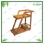 Bamboo wood serving trolley with serving tray and wine holder