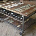 wooden iron kitchen cart three drawer trolley industrial furniture jodhpur-