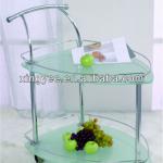 chrome steel frame clear/frosted tempered glass tea trolley-CT341