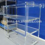 Clear Acrylic Hotel Trolley;Plexiglass Hotel Service Trolley;Perspex Restaurant Trolley;Clear Acrylic Serving Cart