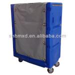 Plastic laundry trolley with shelves