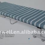 Folding metal bed with wheels and cushion