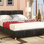 Faux Leather black Bed with white stitching line-Leather44