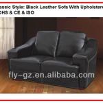 Reclining Black Leather Sofa With Upholstered