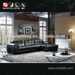 977 Modern europen style black genuine leather/pu corner sofa furniture