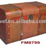 Antique Old Looking Wooden Leather Trunk-FM8799