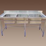 Stainless steel table with three sinks