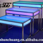 Rectangular Stainless Steel Banquet/Wedding/Bar/Home/&#39;Hotel Table with LED Lights and Glass Top