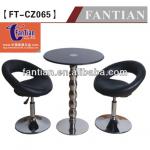 High quality round glass bar table sets stainless steel base glass bar table and chairs for bar furniture sets