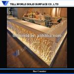 2014 TW Exclusive design Fashion and Modern flower carving L shape illuminated commercial LED bar counter design