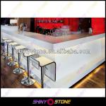 Gorgeous Simple L Shaped Pure White Corian Solid Surface LED Bar Counter