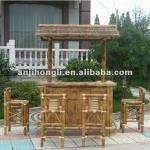 Carbonized Bamboo Tiki Bar With Bar Stool