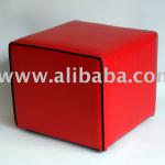 Piped Faux Leather Cube/Footstool