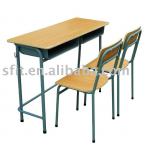 double student table with two chairs