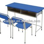 Top-end wooden steel double student desk and chair,school furniture/classroom metal wood kids table chair set-XTGH141