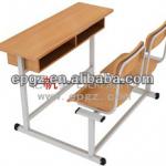 Strong wooden double desk with fixed chair