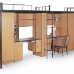 Strong/Cheap dormitory metal bunk bed with desk and wardrobe .