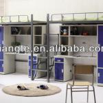 KD structure dormitoary school metal bunk beds,steel bunk bed with wardrobe and desk.