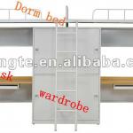 Latest school furniture, school bunk bed with desk and wardrobe for dormitory