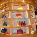 Attractive island wooden handbag display fixtures with lighting