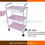 New design 3-tier Professional pink wooden beauty salon trolley cart with a plastic basin and a pull out drawer-CB-1001