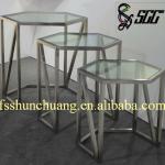 Stainless Steel Hexagon Buffet/Banquet/Tea-Break Table with Glass Top for Hotel/Restaurant/Bar/Wedding/Home