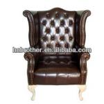 Vintage Leather Hotel Arm Chair with Buttons-CC1091b1