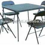 Square folding table and four folding chairs