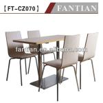 Modern style oblong wooden dining table and chairs with stainless steel legs 4 seats wooden restaurant table sets designs