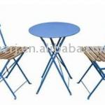 foldable metal bistro set with wooden seat