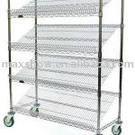 Chrome metal inclined shelf with wheels