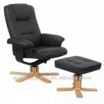 Wooden Black PU Recliner chair with ottoman