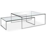 Modern Chromed Frame Coffee Shop Furniture Save Space Metal Frame Tempered Glass Coffee Table