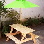 Children Outdoor Folding Wooden Table and Chair Set with Unbrella