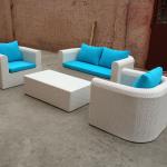 White Wicker 4-Piece Wicker Patio Conversation Furniture Set with blue cushion