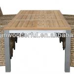 2013 latest design outdoor garden sets teak top stainless steel frame with rattan chairs WF2102