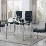 Home furniture Promotion-Glass Extension Dining Table &amp; Chairs with metal chroming (1+4)-DT6056+DC6041A