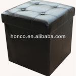 Black PU Leather foldable storage ottoman whit buttons