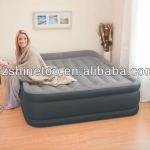 flocked queen size inflatable bed with built in pillow
