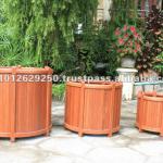 Acacia wood circle planter sets