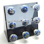 Ceramic Drawer Pull Knobs with Metal Fittings - Blue Pottery