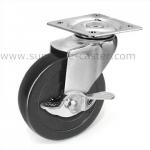 Black Rubber side brake Caster with plate