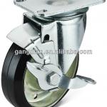 Flat Plate Swivel with Side Brake Black Rubber Caster